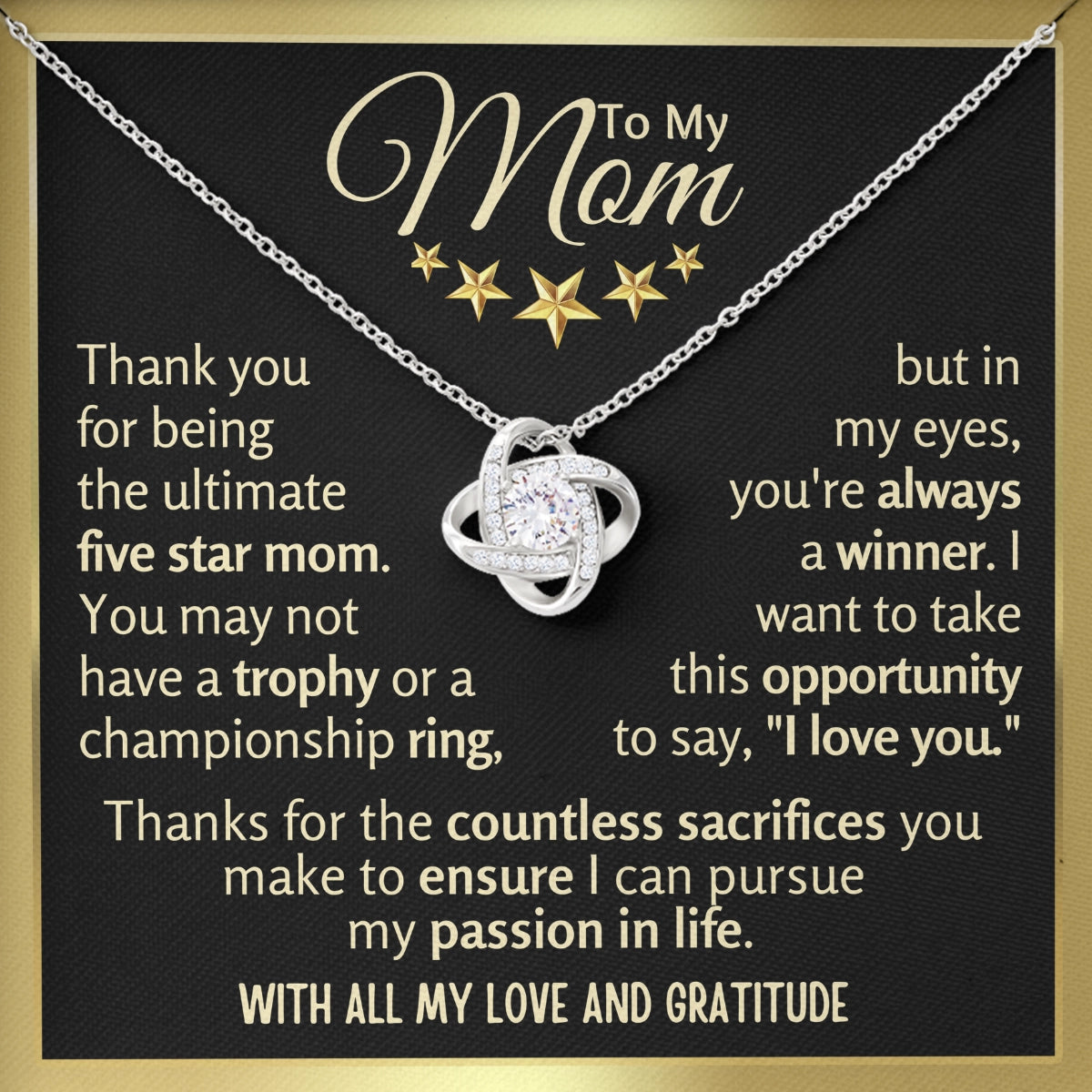 To My Mom Love-Knot Necklace With Heartfelt Message Card in Luxury Wood Box