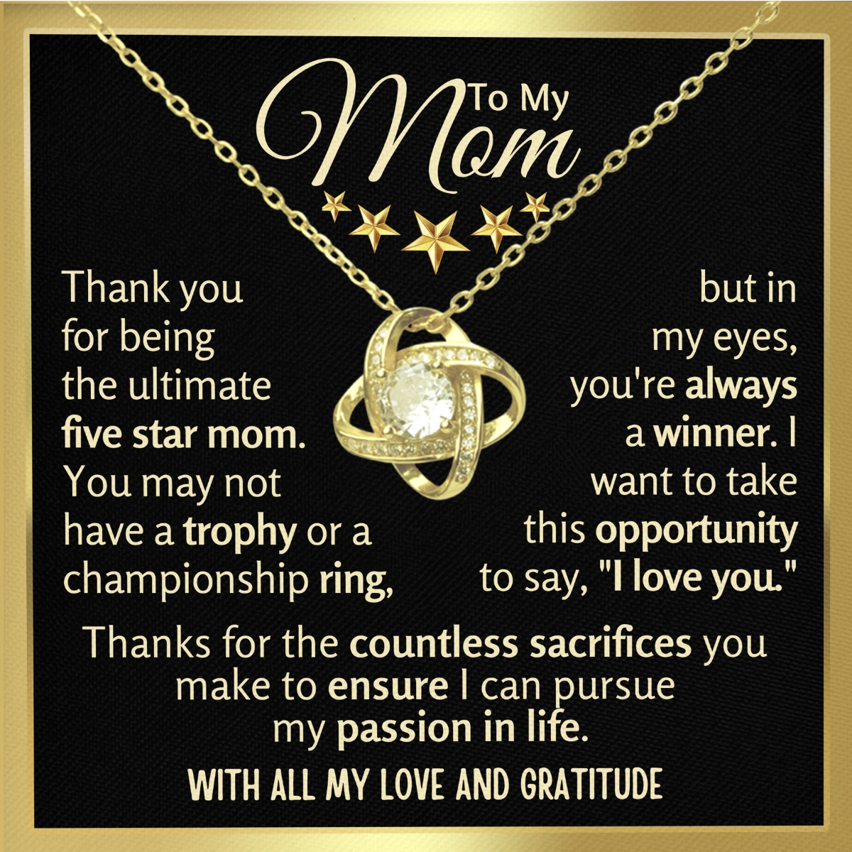 To My Mom Love-Knot Necklace With Heartfelt Message Card in Luxury Wood Box