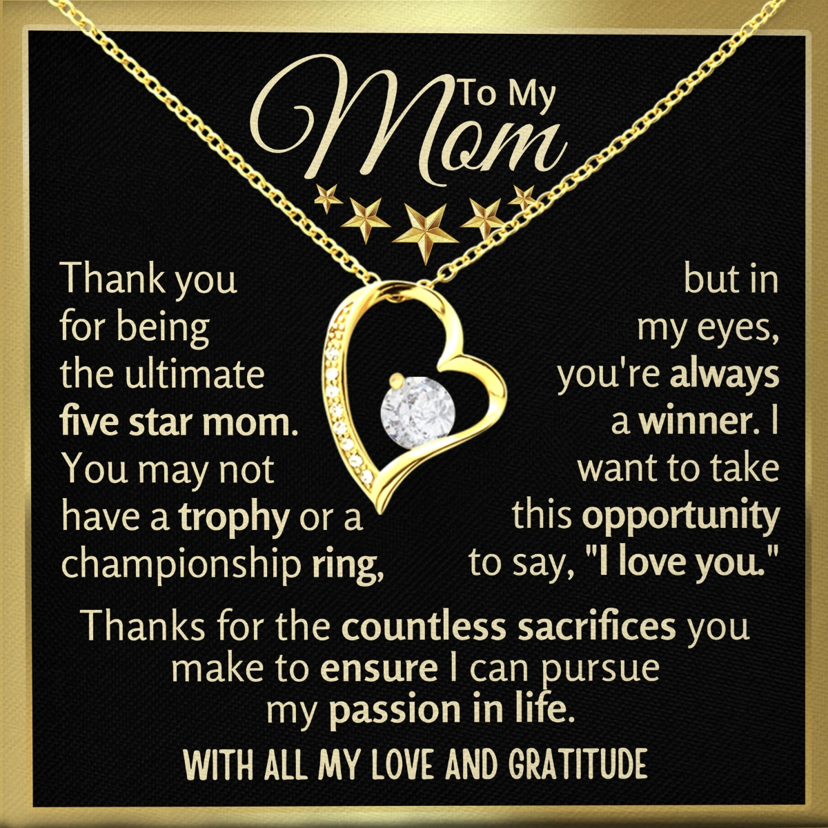 To My Mom Heart Necklace With Heartfelt Message Card in Luxury Wood Box