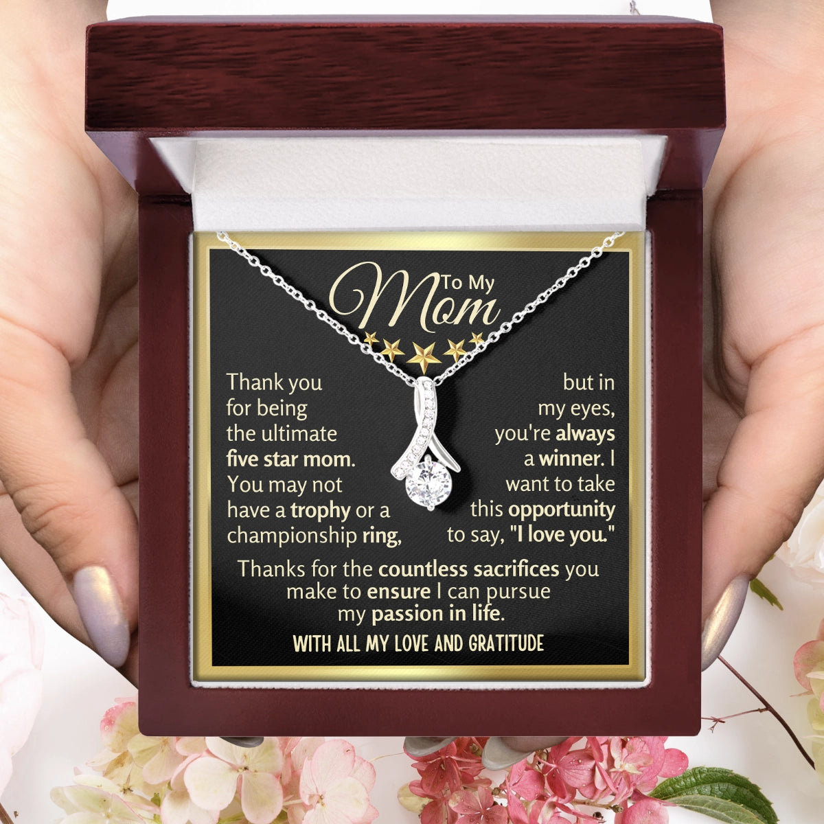 To My Mom Allure Necklace With Heartfelt Message Card in Luxury Wood Box