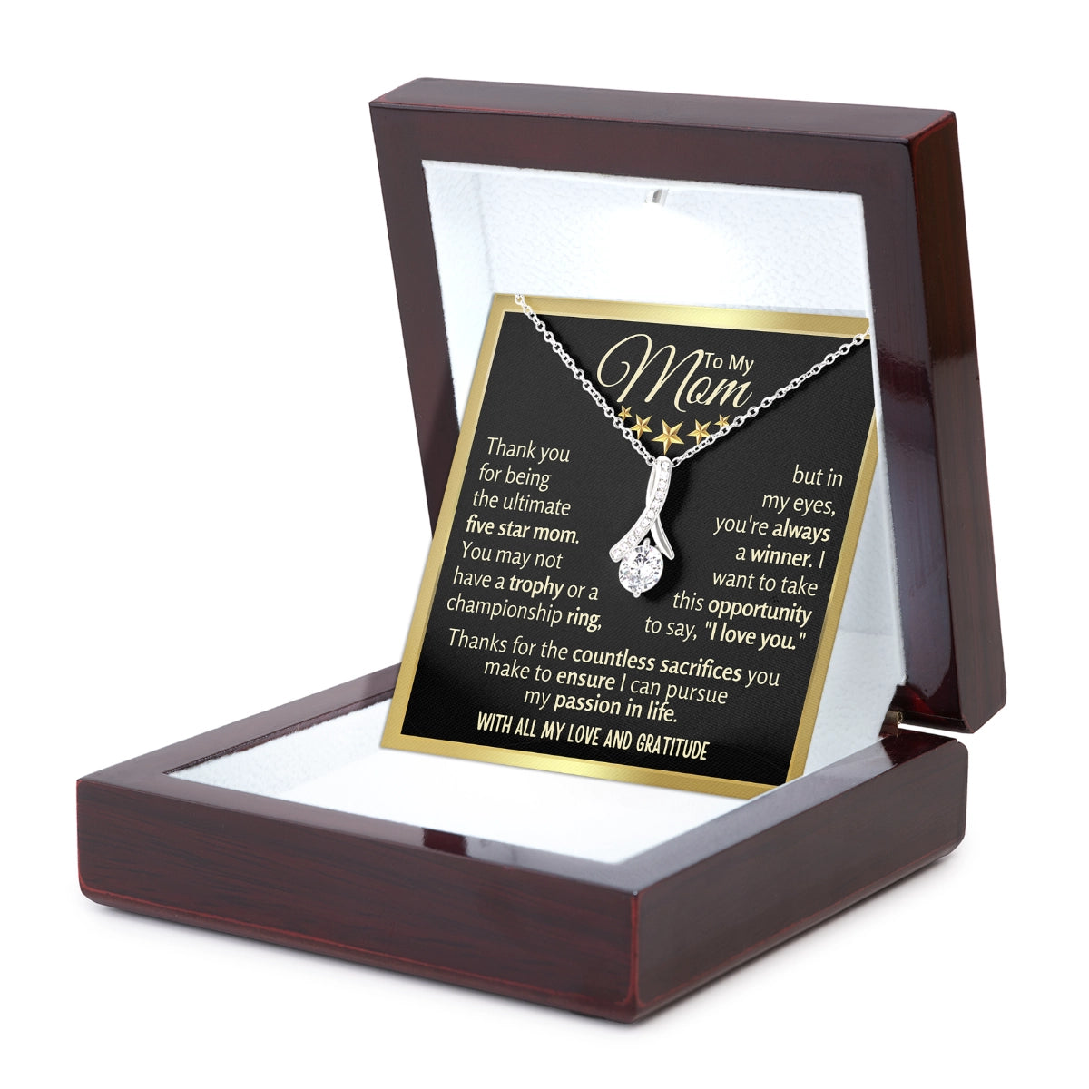 To My Mom Allure Necklace With Heartfelt Message Card in Luxury Wood Box