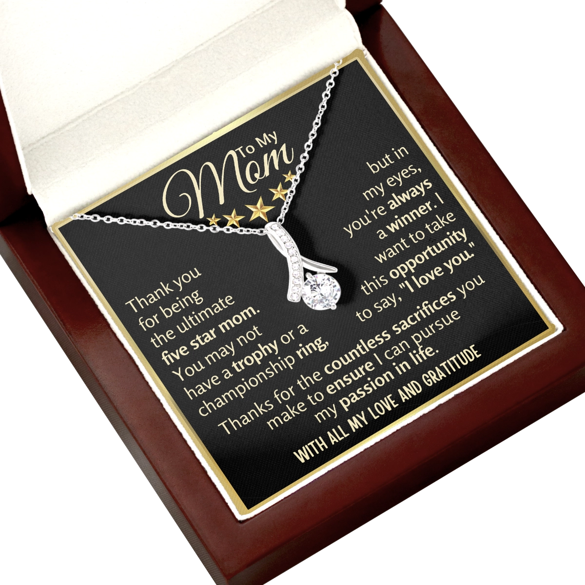 To My Mom Allure Necklace With Heartfelt Message Card in Luxury Wood Box