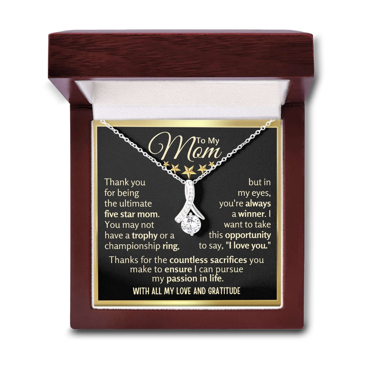 To My Mom Allure Necklace With Heartfelt Message Card in Luxury Wood Box