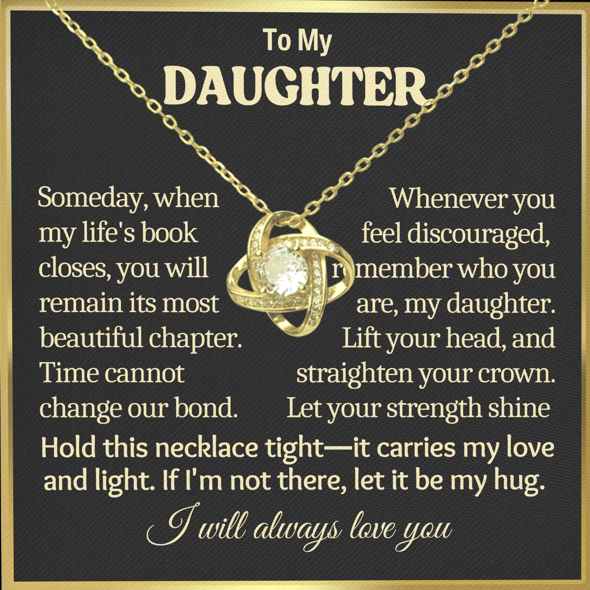 To My Daughter Love-Knot Necklace With Heartfelt Message Card in Luxury Wood Box