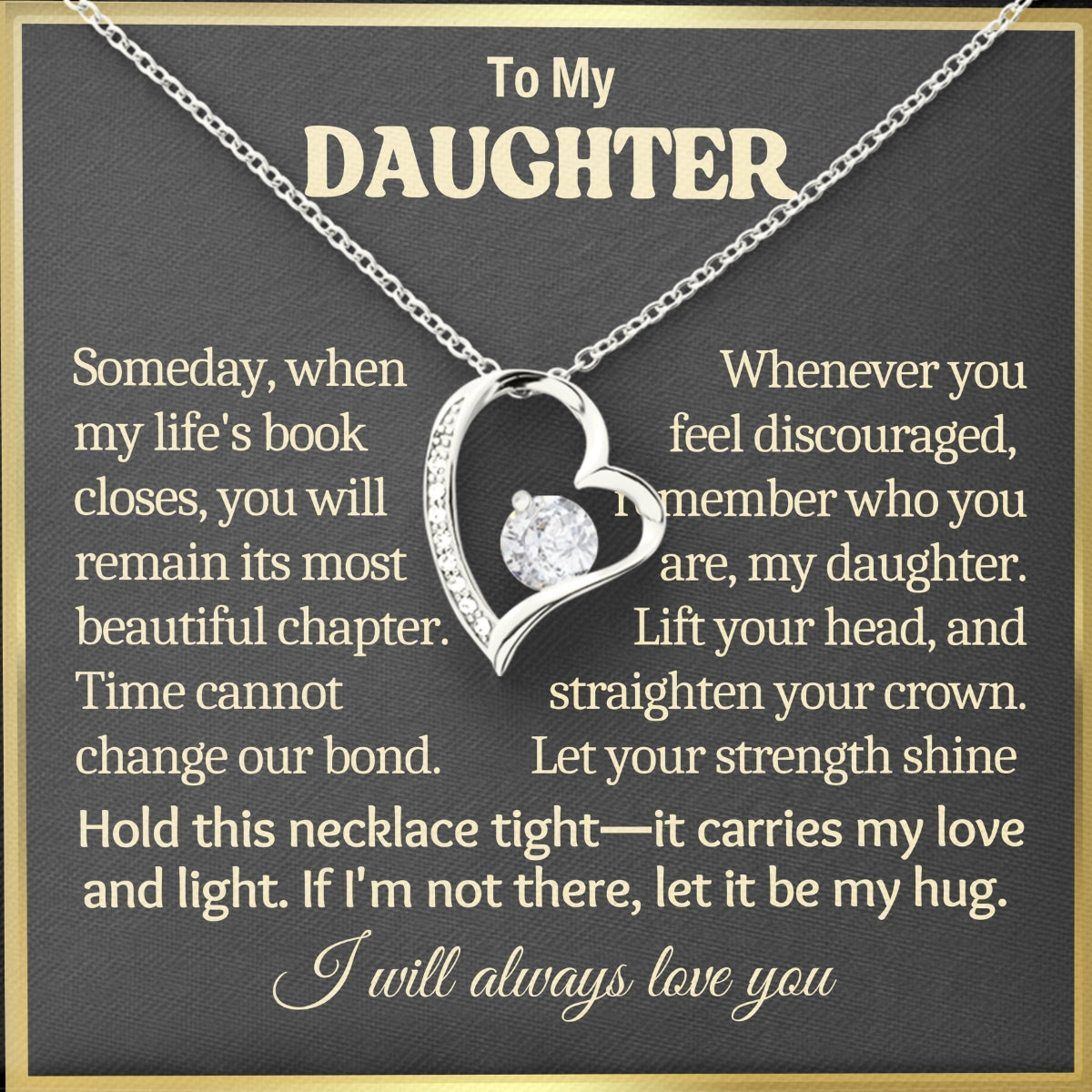 To My Daughter Heart Necklace With Heartfelt Message Card in Luxury Wood Box