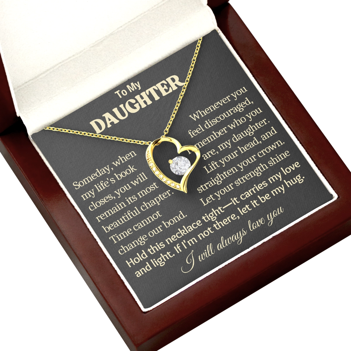 To My Daughter Heart Necklace With Heartfelt Message Card in Luxury Wood Box