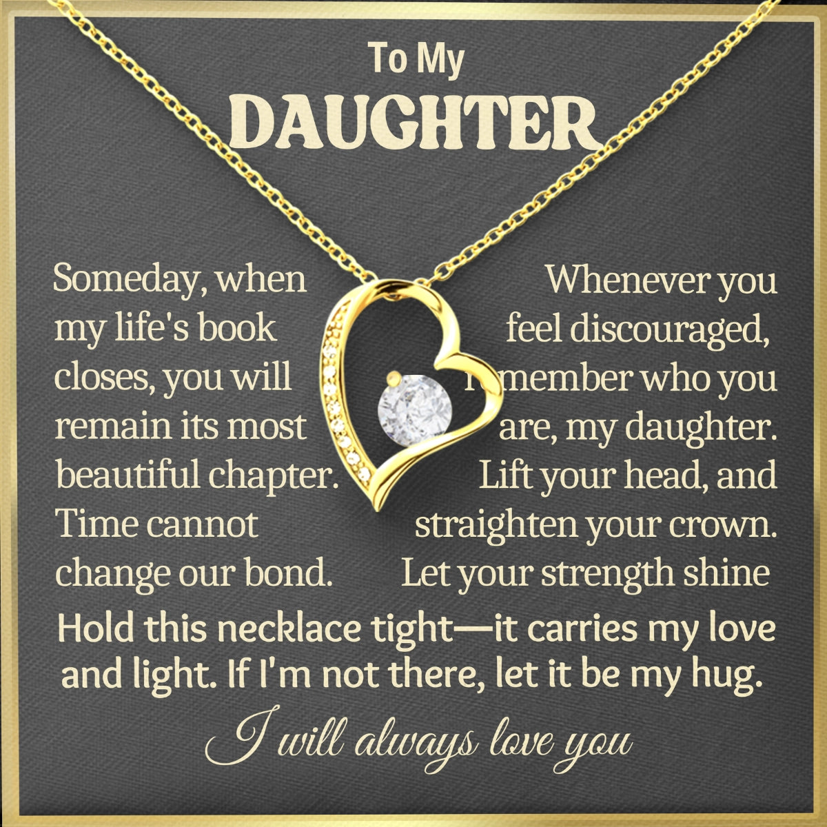 To My Daughter Heart Necklace With Heartfelt Message Card in Luxury Wood Box