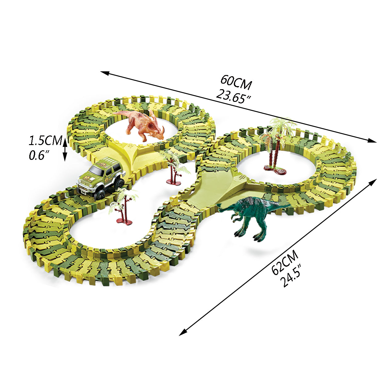 24 Inches Assembled Battery Operated Dinosaur Track With Car & Accessories, 128 Pcs Play Set