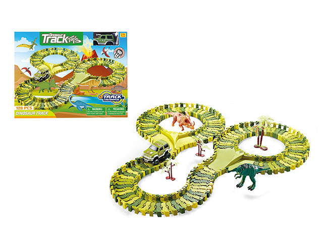 24 Inches Assembled Battery Operated Dinosaur Track With Car & Accessories, 128 Pcs Play Set