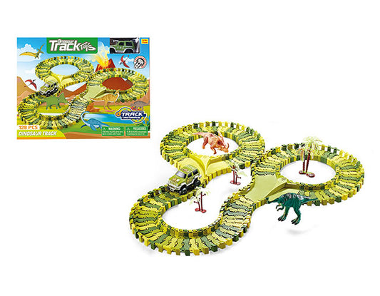 24 Inches Assembled Battery Operated Dinosaur Track With Car & Accessories, 128 Pcs Play Set