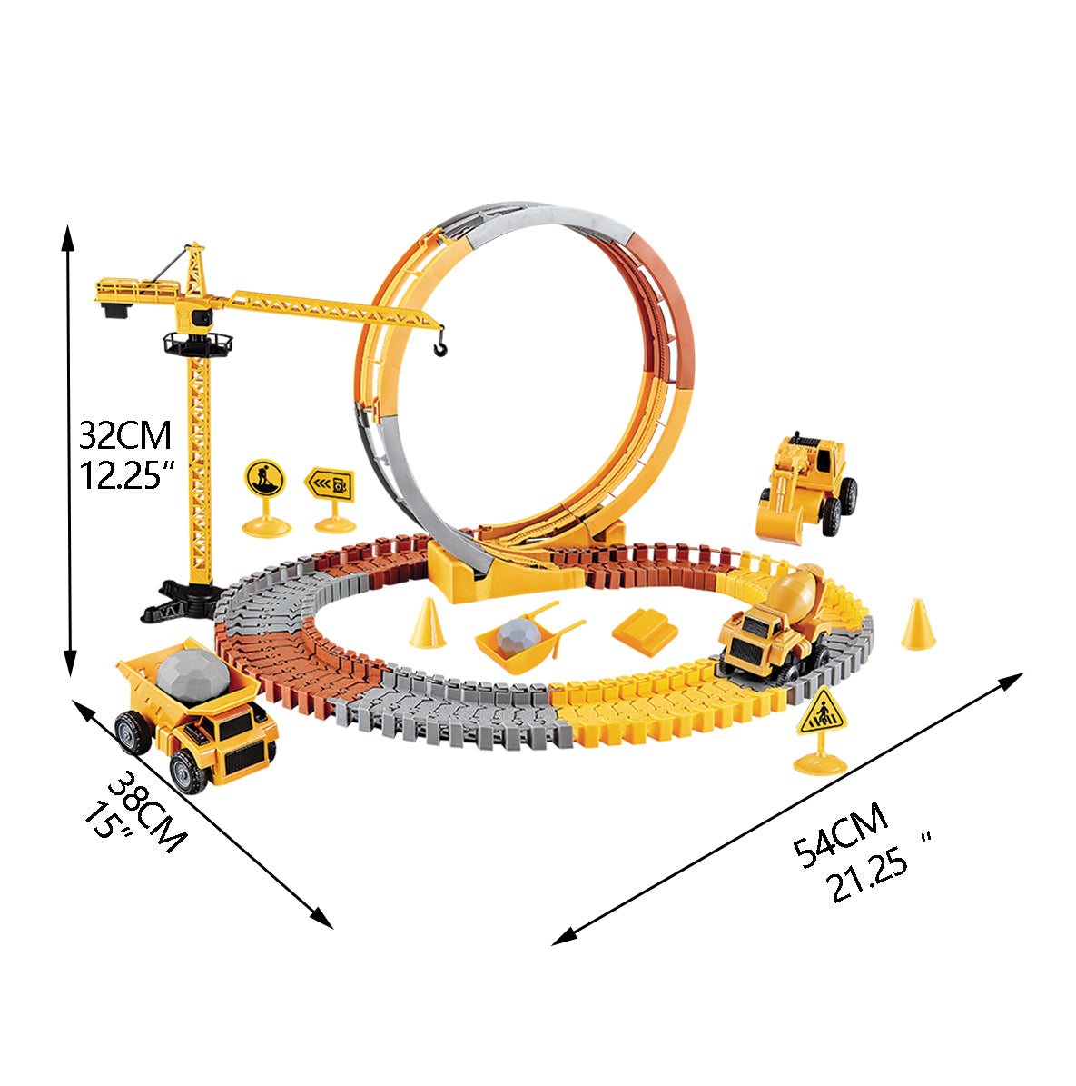 21 Inches Assembled Construction Track Coaster, Construction Crane, Vehicles and Accessories Play Set