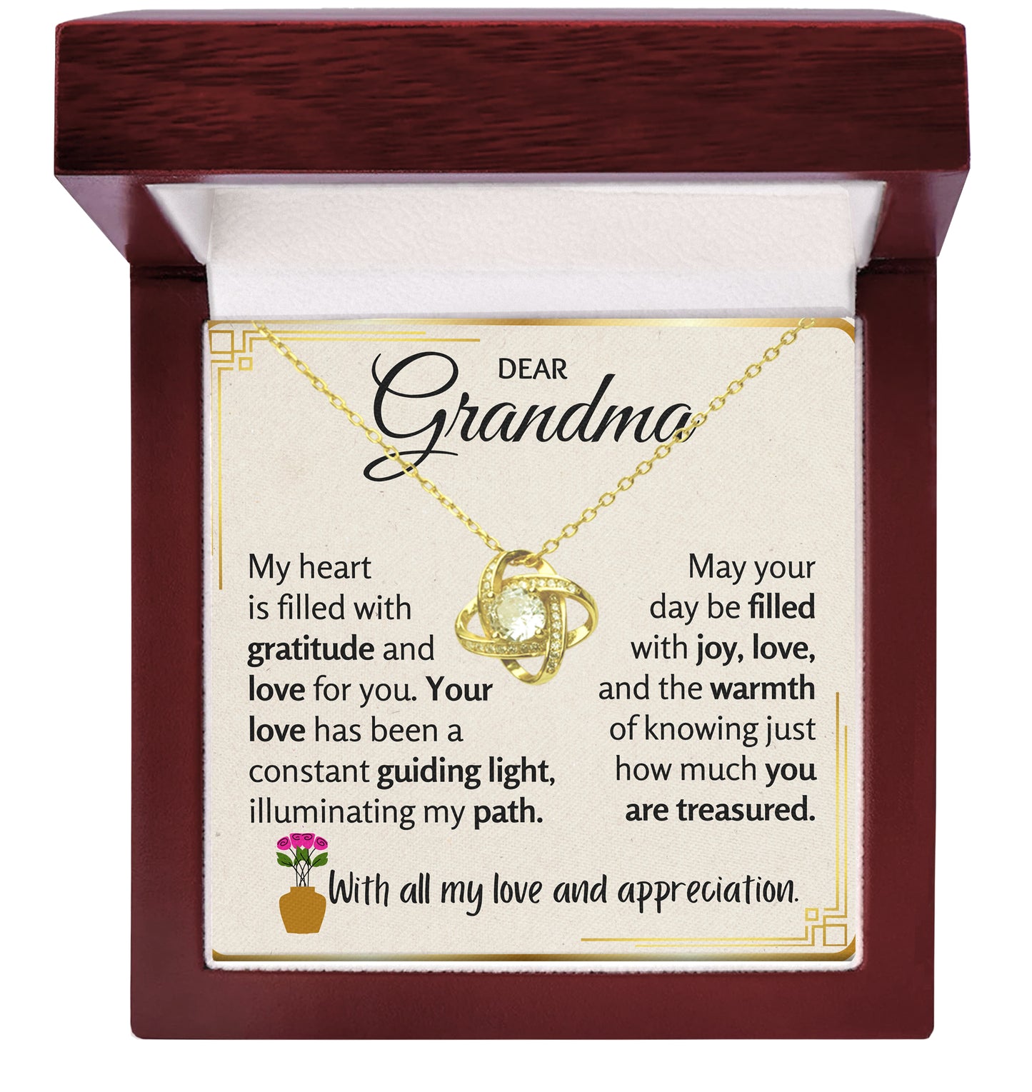 Grandma Love Knot Necklace in Luxury Wood Box