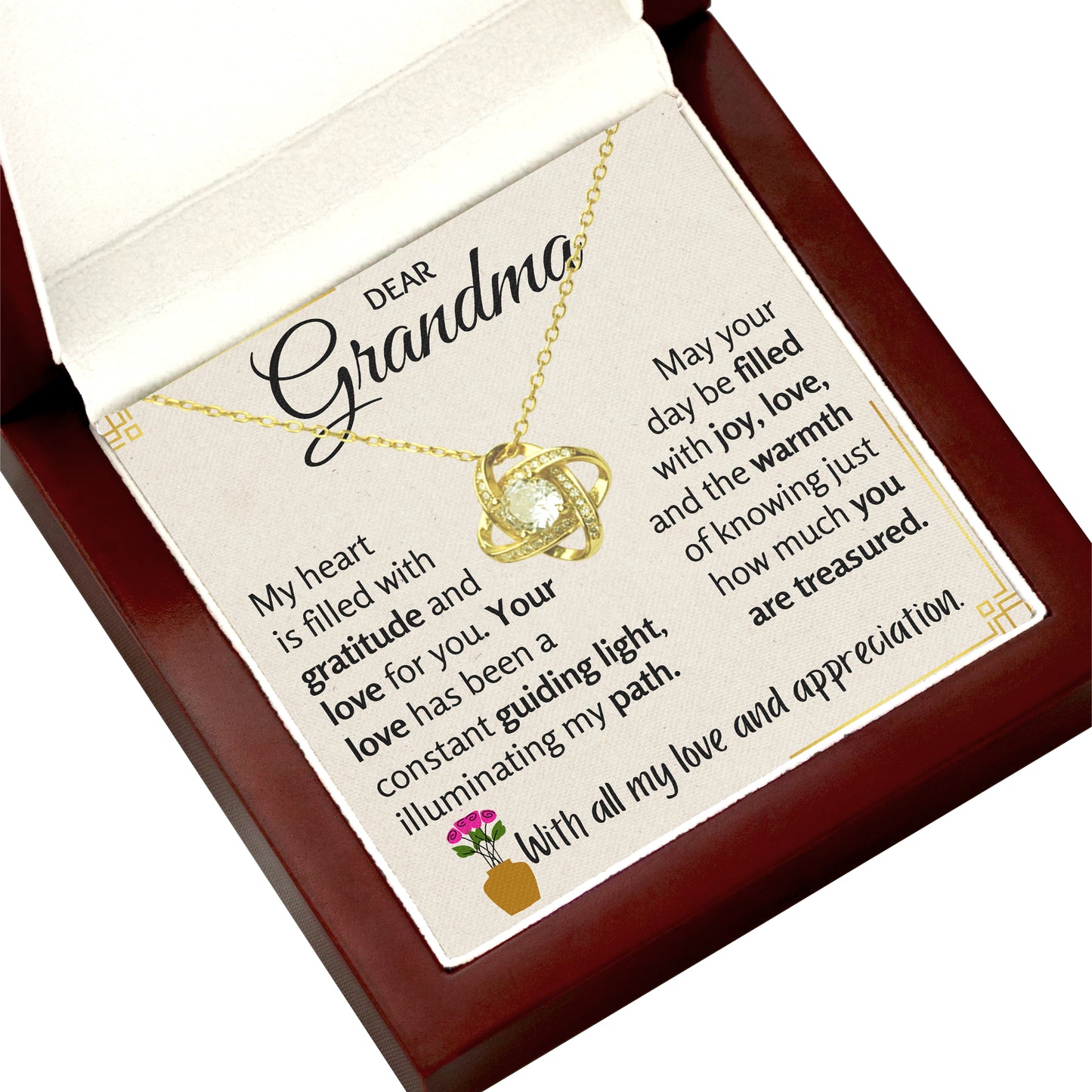 Grandma Love Knot Necklace in Luxury Wood Box