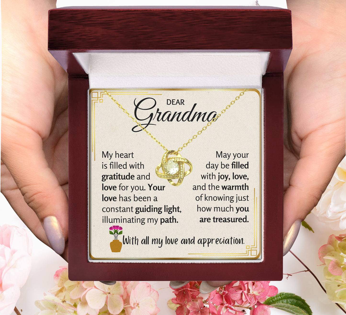 Grandma Love Knot Necklace in Luxury Wood Box