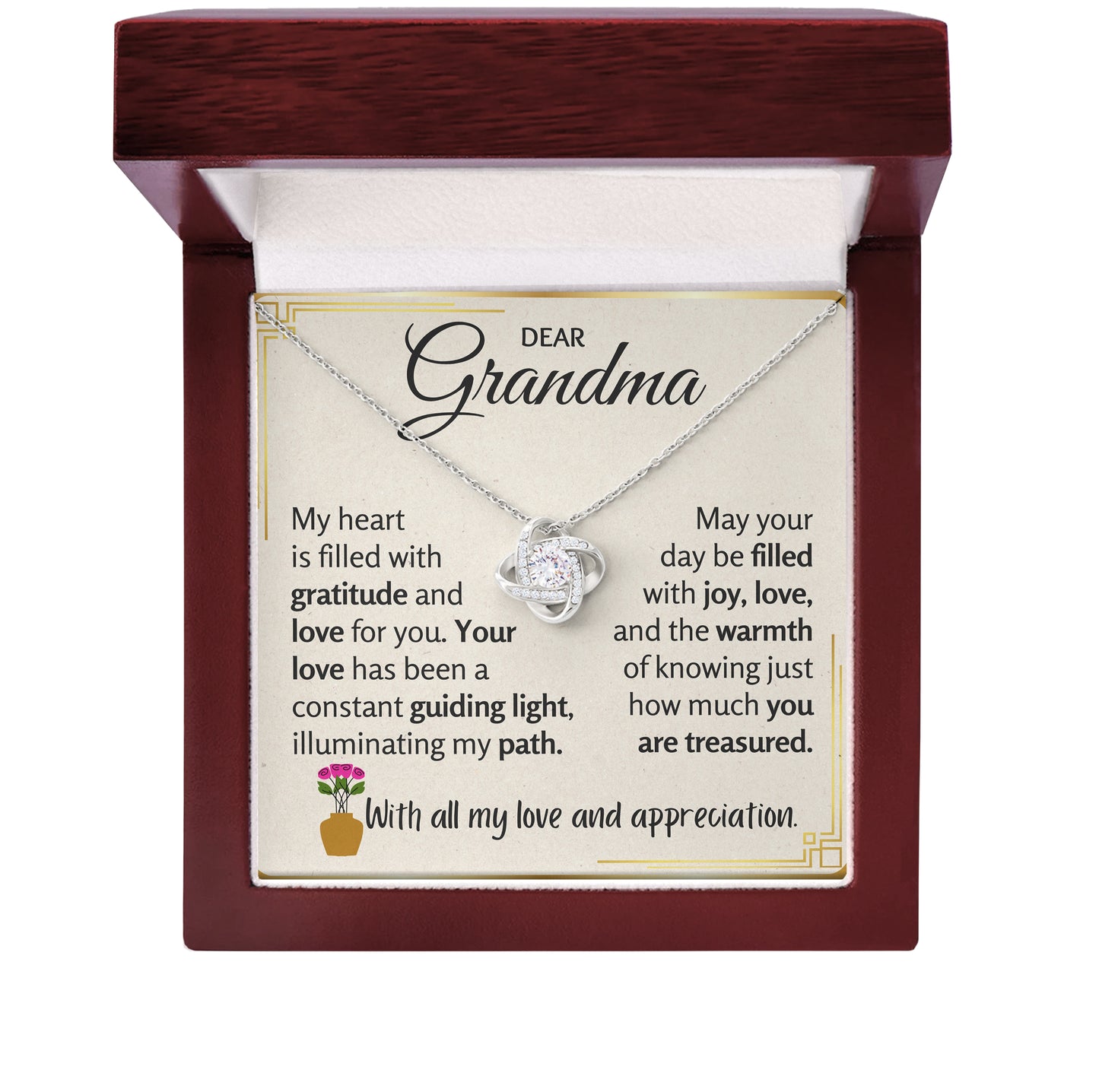 Grandma Love Knot Necklace in Luxury Wood Box