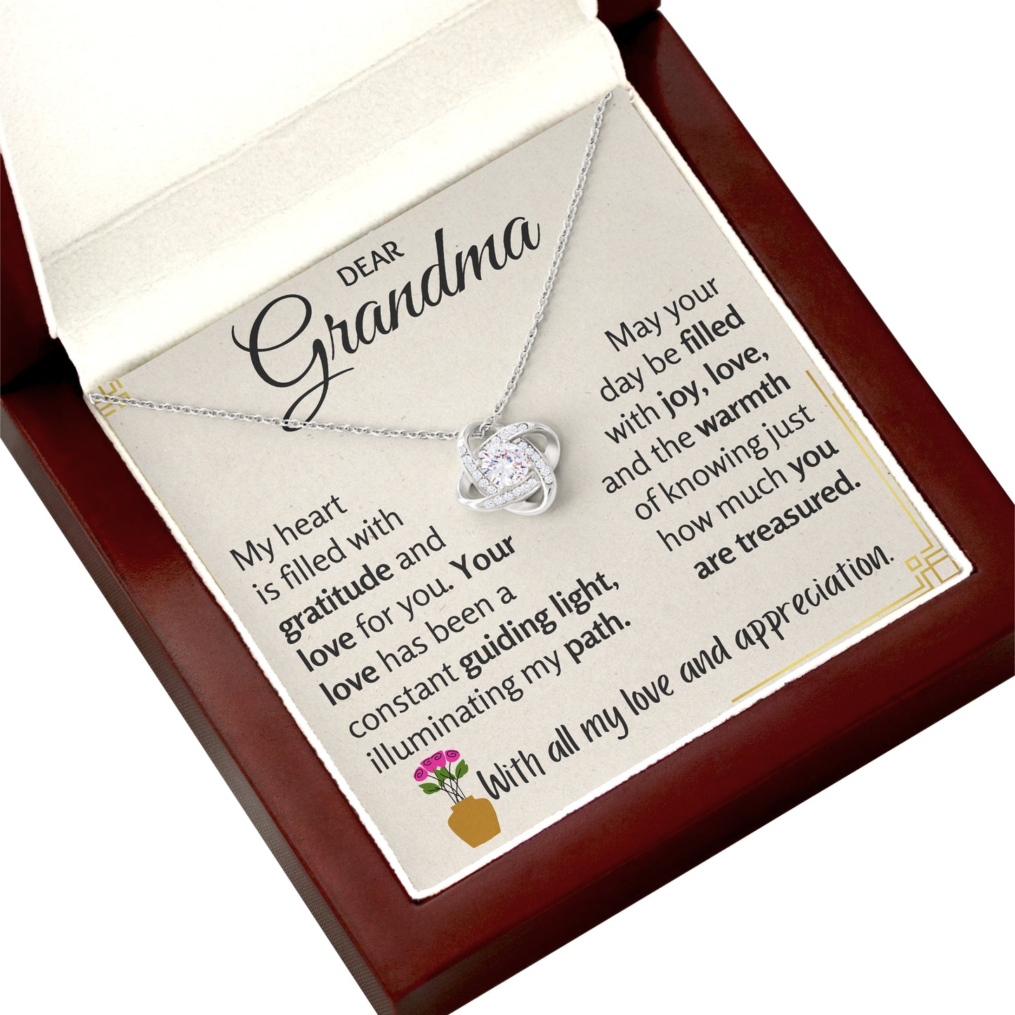 Grandma Love Knot Necklace in Luxury Wood Box