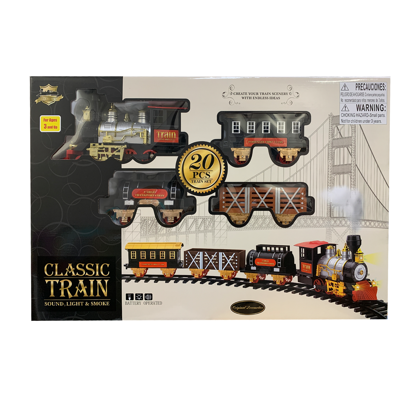 Mega Classic Train Set With Accessories, 20 Pcs Plat Set, Light, Sound & Smoke Large Jumbo Size