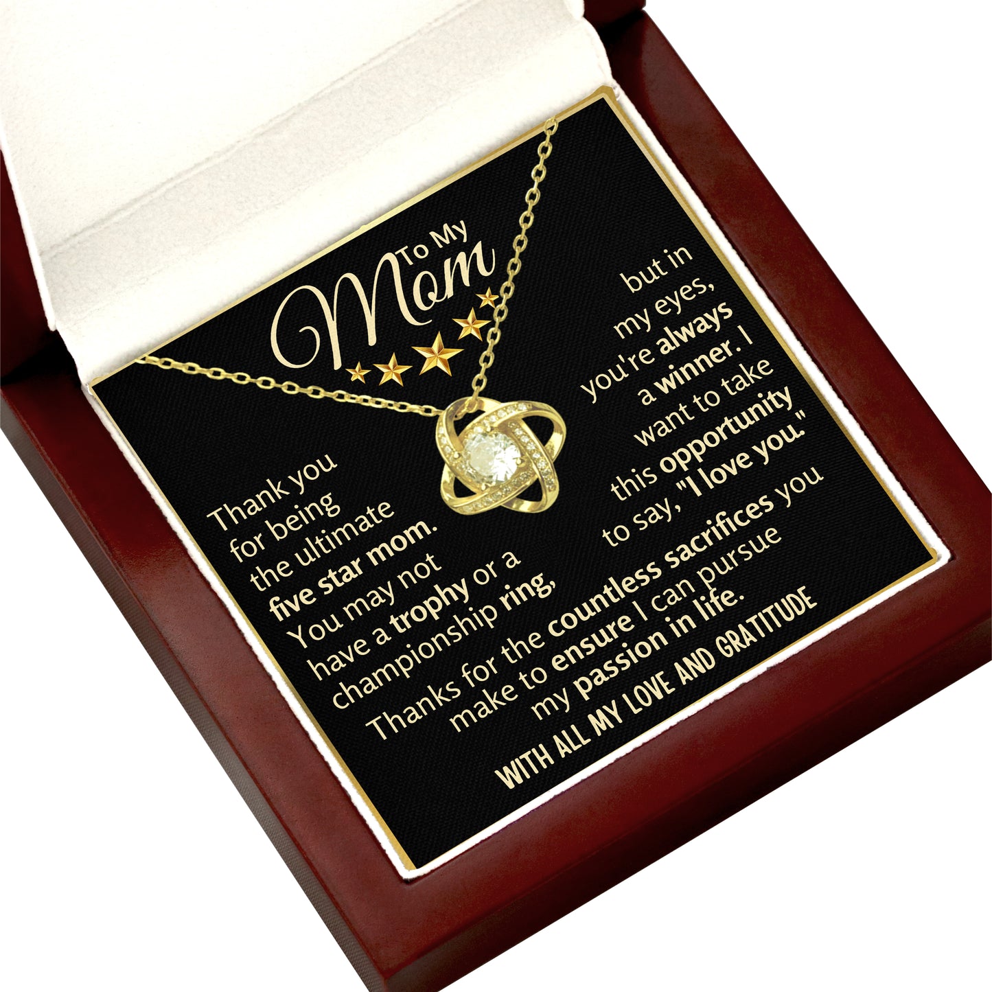 Mom Love Knot Necklace in Luxury Wood Gift Box