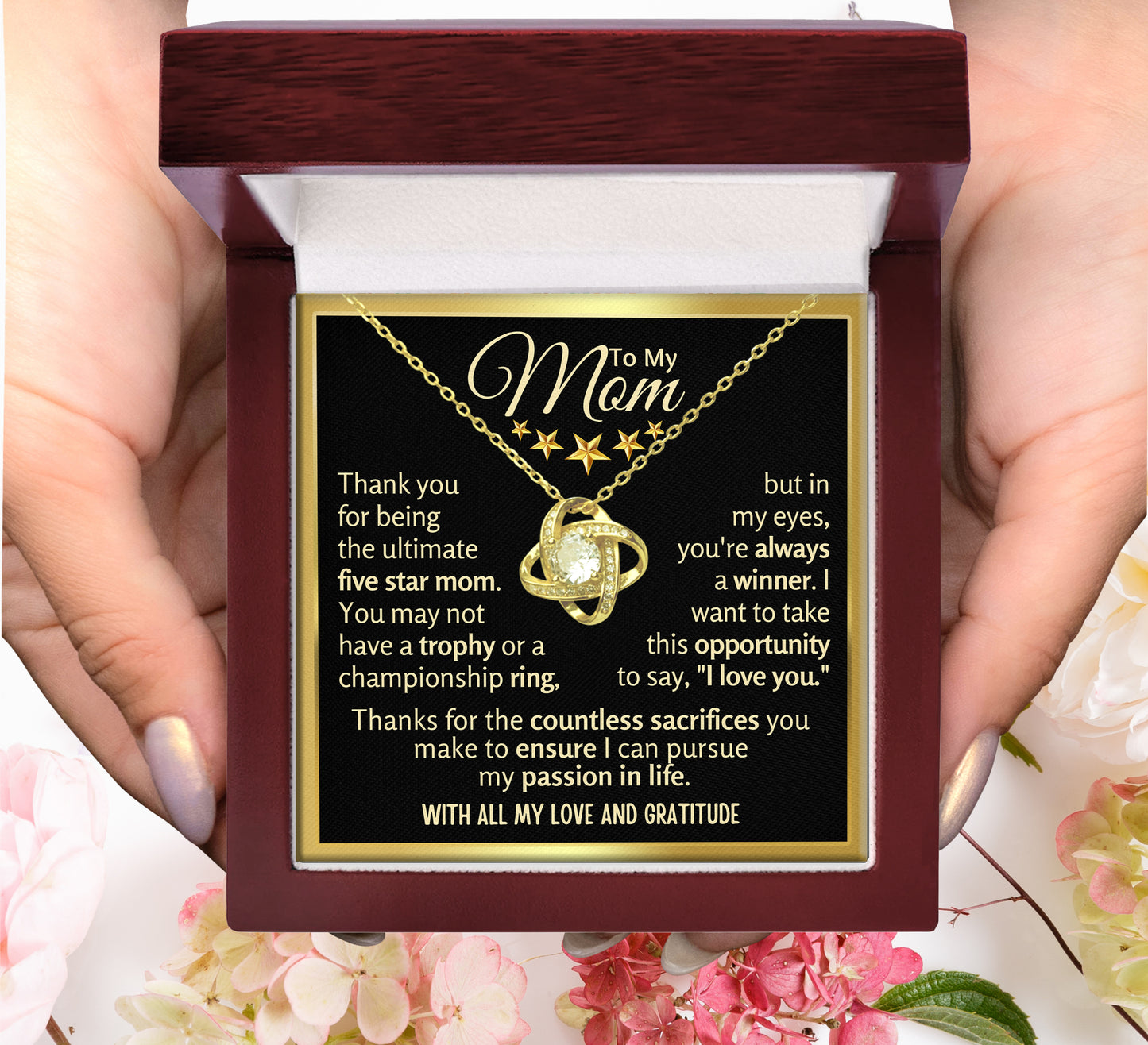 Mom Love Knot Necklace in Luxury Wood Gift Box