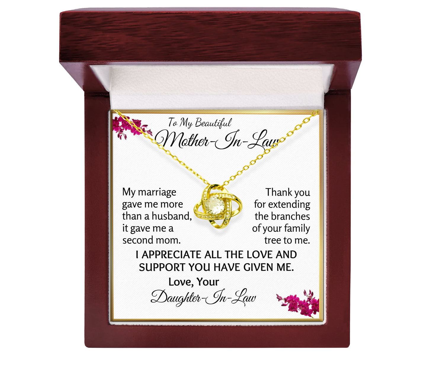 Mother-in-Law Love Knot Necklace in Luxury Wood Box