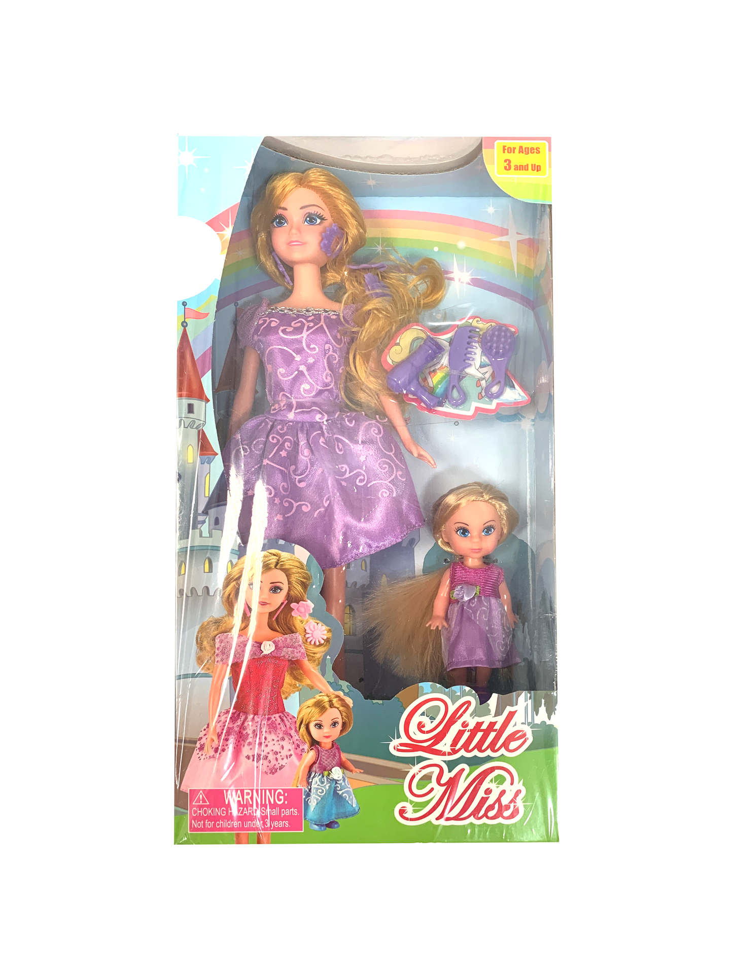 12 Inches Doll Mom & Child Play With Fashion Accessories Play Set (2 Pack, Purple & Pink)