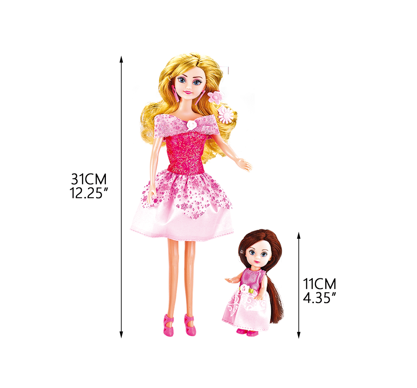 12 Inches Doll Mom & Child Play With Fashion Accessories Play Set (2 Pack, Purple & Pink)