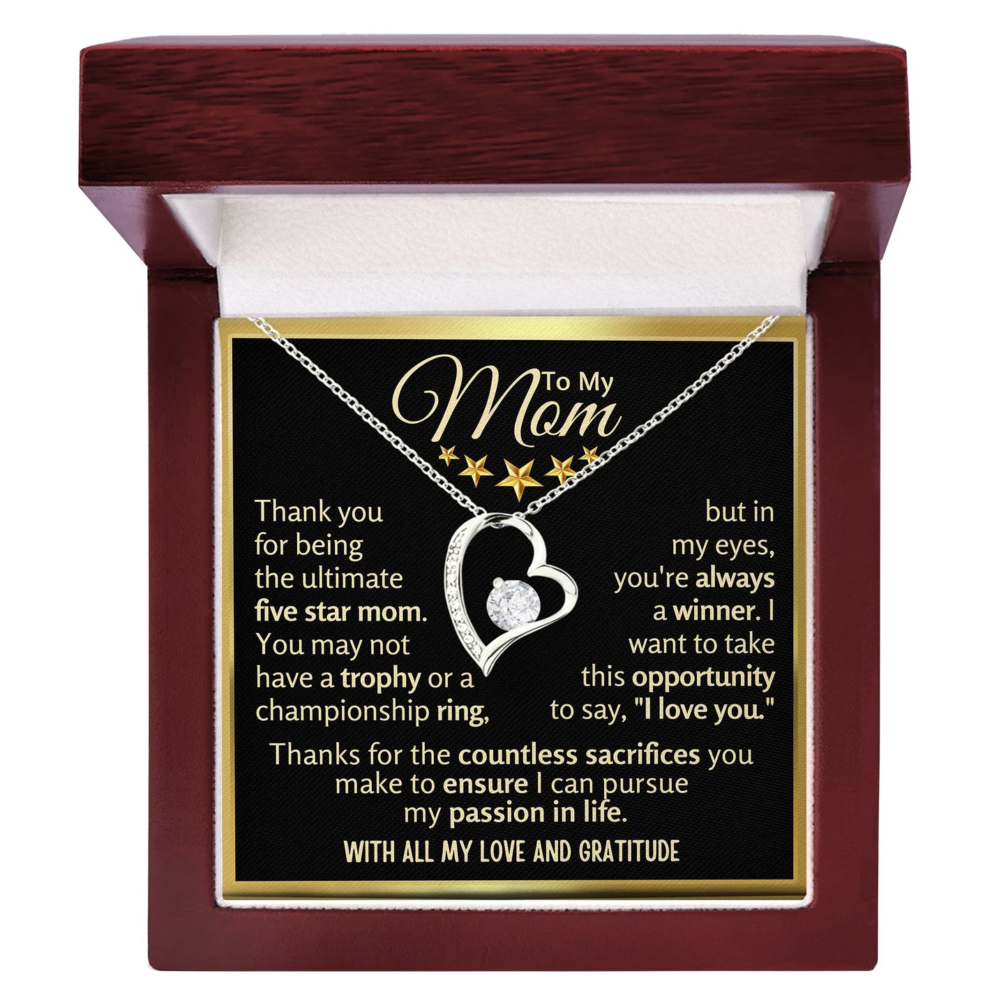 Mom Love Forever Heart Necklace in Luxury Wood Box