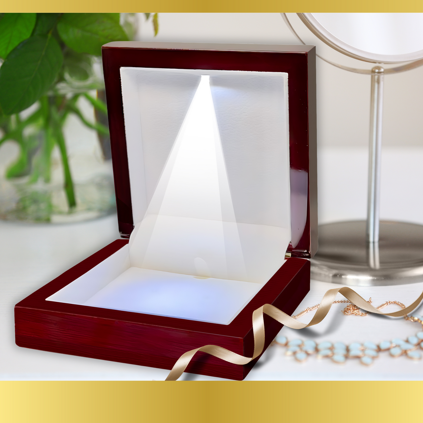 Luxury Wooden Jewelry Necklace Gift Box with LED Light